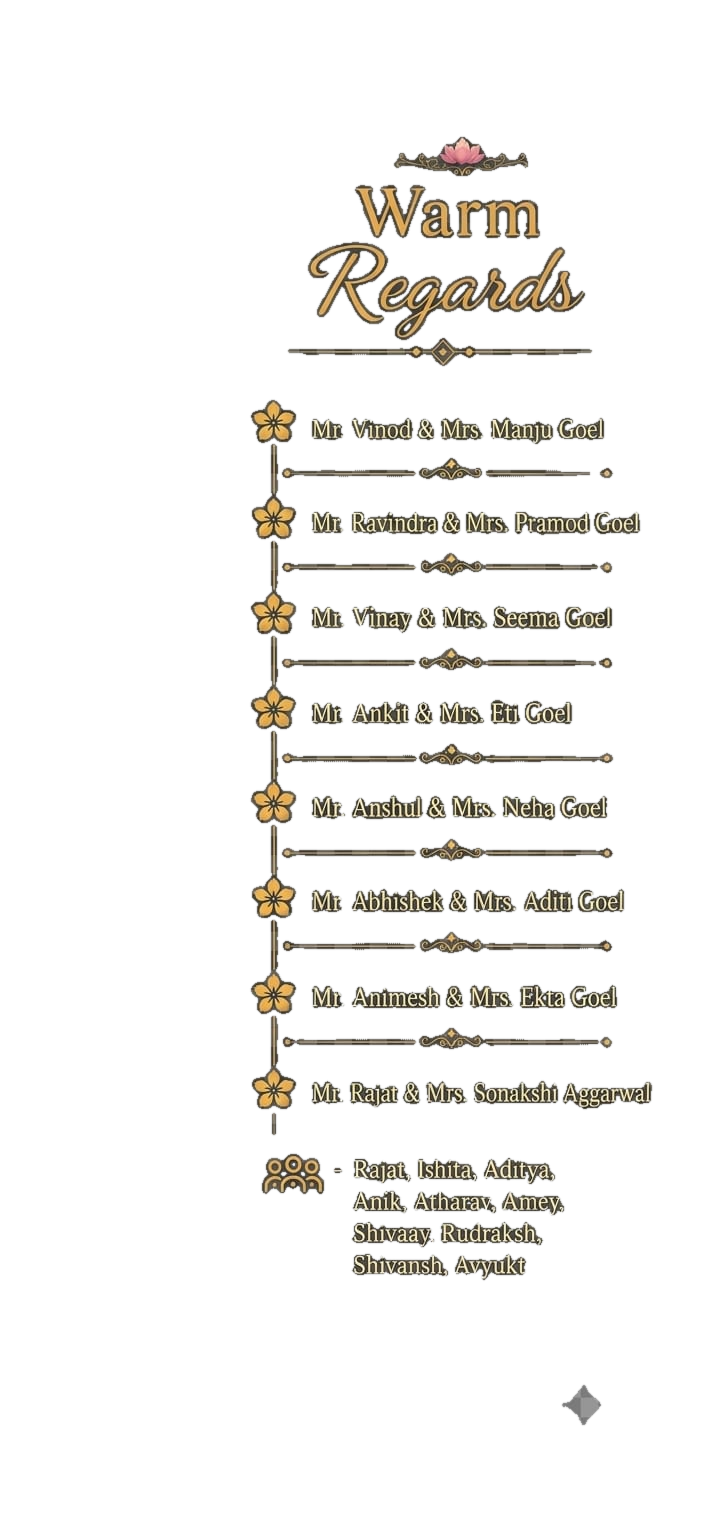 Warm regards from Mr. Vinod & Mrs. Manju Goel and the wider Goel family
