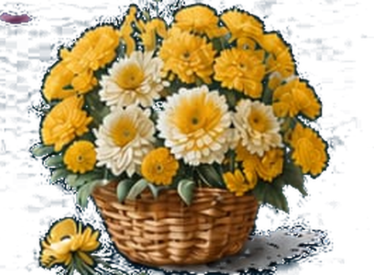 Basket of marigold and white flowers